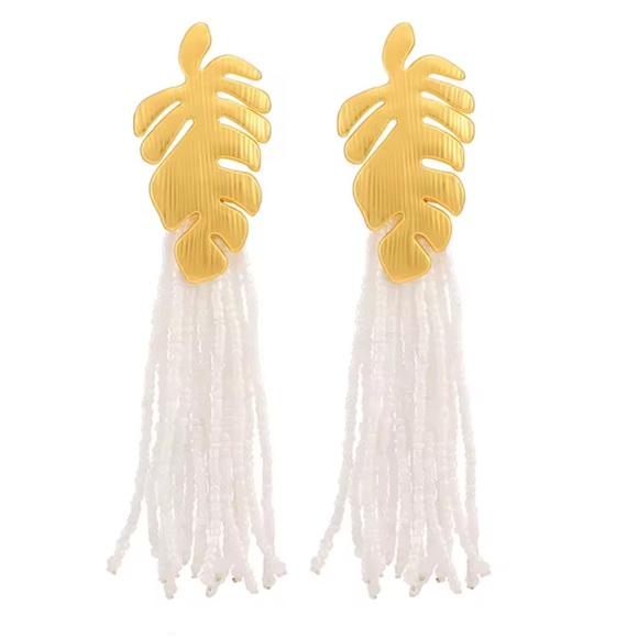 ZARA White Gold TROPICAL LEAF EARRINGS - Picture 2 of 5